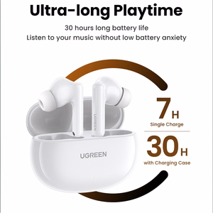 Ugreen HiTune T6 belaidės ausinės su ANC funkcija + USB-A - USB-C laidas baltos