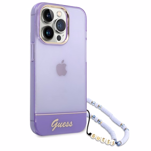 Guess GUHCP14XHGCOHU iPhone 14 Pro Max 6.7" violetinis/violetinis kietas dėklas Translucent Pearl Strap