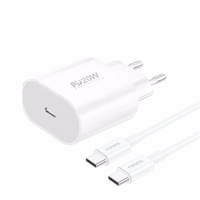 FONENG tinklo įkroviklis EU39 PD 20W 1xUSB-C + laidas USB-C - USB-C baltas