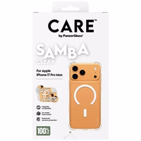 CARE by PanzerGlass Madingas Samba dėklas su baltu Magnetiniu iPhone 17 Pro Max - Skaidrus