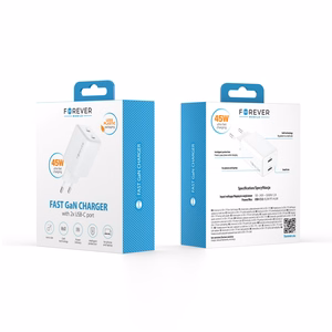 Forever TC-08-45CC GaN PD įkroviklis 2x USB-C 45W baltas