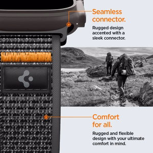 Spigen Athlex Air 2 dirželis Apple Watch 8 / 9 / 10 / 11 / SE / Ultra (44 / 45 / 46 / 49 mm) juodas / oranžinis
