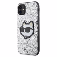Karl Lagerfeld KLHCN61G2CPS iPhone 11 / Xr 6.1" sidabrinis kietas dėklas Blizgučiai Choupette Emblema