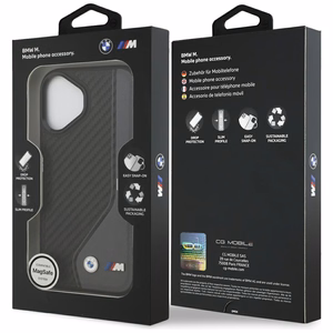 BMW dėklas telefonui IPHONE 17, suderinamas su MagSafe BMHMP17S25PCCSCAK (PU anglies logotipas) antracito