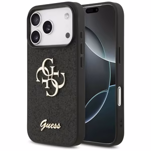 Guess Fixed Glitter Big 4G dėklas telefonui iPhone 17 Pro - juodas