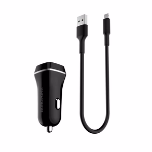 Borofone BZ2 Joyroad automobilinis įkroviklis su 2 USB-A jungtimis, 12 W, su Lightning laidu, juodas