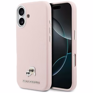 Karl Lagerfeld Karl & Choupette Head Pins Saffiano MagSafe Dėklas for iPhone 17 - rožinis