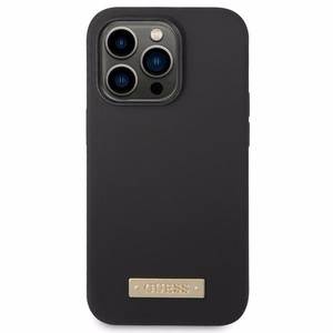 Guess GUHMP14XSBPLK iPhone 14 Pro Max 6.7" juodas/juodas kietas dėklas Silikoninė logotipo plokštelė Magnetinis