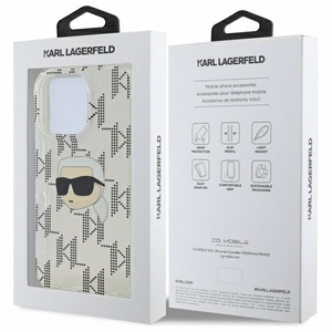 Karl Lagerfeld IML Karl galvos elektropluotas iPhone 16 Pro dėklas - skaidrus