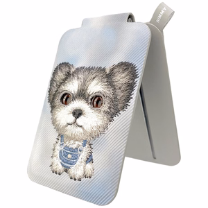 Nimmy New Big-Eye Cute Pets 2.0 Dog magnetinis „MagSafe“ kortelių dėklas telefonui su stovu – pilkas