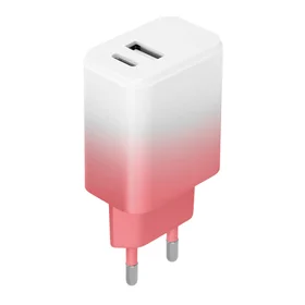 Setty įkroviklis USB + USB-C 20W LSIG-AC-20 baltas-rožinis gradientas