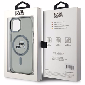 Karl Lagerfeld KLHMP15SHLSKCK iPhone 15 6.1" juodas kietasis dėklas IML Metal Karl & Choupette Head Magnetinis (MagSafe)