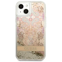 Guess GUHCP13SLFLSD iPhone 13 mini 5.4" auksinis kietas dėklas paisley skystas blizgučiai