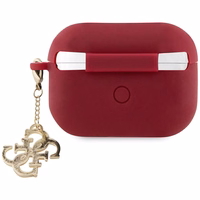 Guess GUAP2LECG4M dėklas AirPods Pro 2 ausinėms - violetinis/rausvas Liquid Silicone Blizgus Trikampio Pakabukas