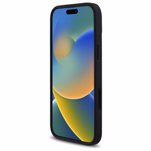 Guess Dygsniuotas Metalinis Logotipas dėklas telefonui iPhone 16 Plus - juodas