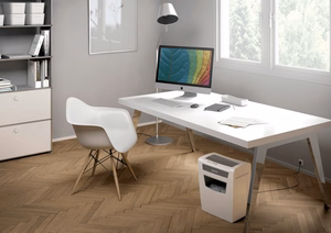 Leitz IQ Home Office P-4 dokumentų smulkintuvas, pjaustymas dalelėmis, 22 cm, baltas