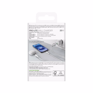 Puro PROLITE 20W sieninis įkroviklis USB-A / USB-C + USB-C - USB-C kabelis 1.2m - baltas