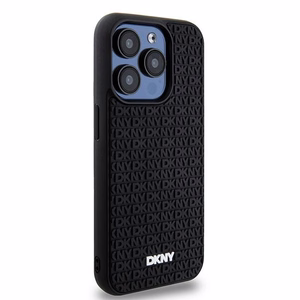 DKNY 3D Guminis dėklas su pasikartojančiu raštu iPhone 15 Pro - juodas