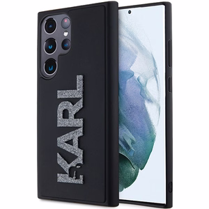 Karl Lagerfeld 3D Guminis Blizgus Logotipas dėklas telefonui Samsung Galaxy S23 Ultra - juodas