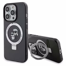 Karl Lagerfeld KLHMP15XHMRSKCK iPhone 15 Pro Max 6.7" juodas kietas dėklas su stovu Karl&Choupette MagSafe