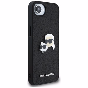 Karl Lagerfeld Fixed Glitter Karl&Choupette Heads Metal Pin dėklas telefonui iPhone 16e - juodas