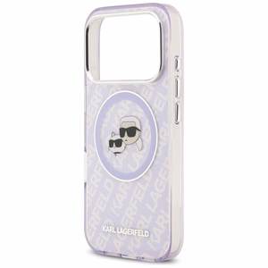 Karl Lagerfeld IML Blizgantis Karl & Choupette Heads Logo magnetinis dėklas telefonui iPhone 17 Pro Max - violetinis