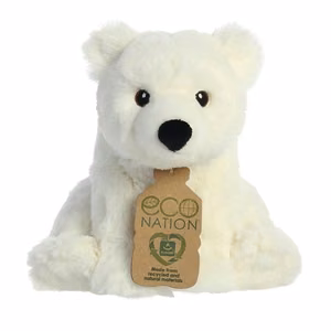 Eco Nation ekologiškas pliušinis žaislas – sėdintis baltasis lokys, 19 cm