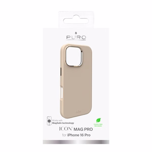 Puro Icon Mag Pro Magnetinis silikoninis dėklas telefonui iPhone 16 Pro - smėlio spalvos