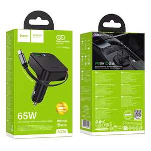Įkroviklis automobilinis Hoco NZ18 (1xUSB; 1xUSB-C; 65W) + USB-C laidas juodas