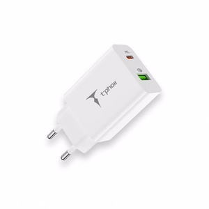 SIENINIS ĮKROVIKLIS T-PHOX SPEEDY USB-C 20W + USB 18W QC 3.0 BALTAS