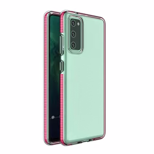 Dėklas telefonui Spring Case – skaidrus TPU gelio dėklas su spalvingu rėmeliu, skirtas Samsung Galaxy A02s EU – tamsiai rožinis