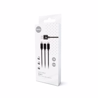 "Setty 3in1" kabelis USB - "Lightning" + USB-C + microUSB 1,0 m 2A KN3W1-01 juodas