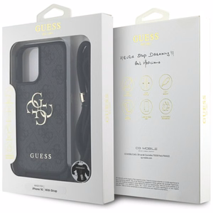 Guess 4G Big Logo Cord Stap dėklas telefonui iPhone 16 - juodas