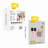 Blavec nešiojamas Bluetooth garsiakalbis WS-07 Karaoke Party 5W su 2 mikrofonais rožinis