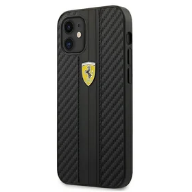 Ferrari FESNECHCP12SBK iPhone 12 mini 5.4 juodas kietas dėklas On Track PU Carbon