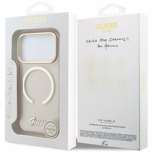Guess IML Script Metal MagSafe Dėklas for iPhone 17 Pro Max - rožinis