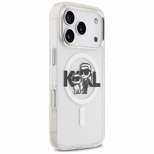 Karl Lagerfeld IML Glitter Karl & Choupette Sketch Logo MagSafe чехол для iPhone 17 Pro - прозрачный