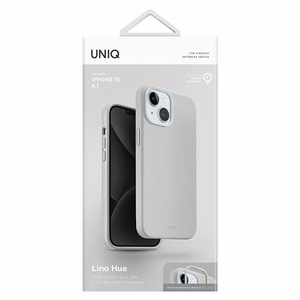 Uniq Lino Hue Magnetinis įkrovimo dėklas iPhone 15 telefonui - šviesiai pilkas