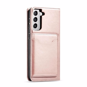 Magnetinis kortelių dėklas Samsung Galaxy S22 + (S22 Plus) piniginė kortelių laikiklis rožinis