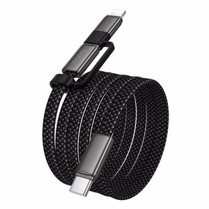 Plokščias laidas USB C į USB C/iP 2in1 Hoco 3A 60W 1 m X125 juodas