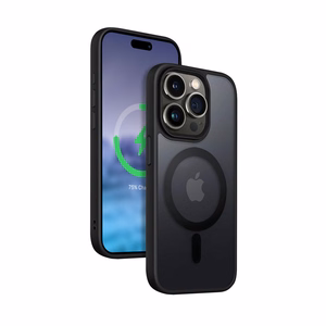 Crong Hybrid Frost MAG Cover dėklas, skirtas iPhone 15 Pro Max, suderinamas su MagSafe, juodas