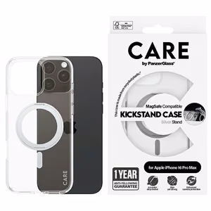 CARE by PanzerGlass Funkcinis dėklas telefonui su stovu iPhone 16 Pro Max 6.9" sidabrinis/sidabrinis Magnetinis 1328