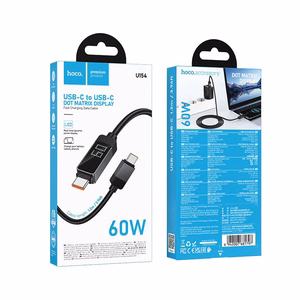 Hoco U154 USB-C–USB-C kabelis su taškinės matricos LCD ekranu, 3 A, 60 W, 1 m, juodas
