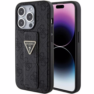 Guess Grip Stand 4G Triangle Strass dėklas telefonui iPhone 15 Pro - juodas