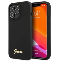 Guess GUHMP13LLSLMGBK dėklas telefonui iPhone 13 Pro / 13 6.1" juodas kietas silikoninis su auksiniu logotipu MagSafe