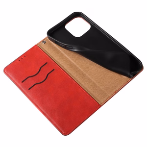Magnetinis dirželio dėklas telefonui iPhone 14 Plus su atverčiamu dangteliu, pinigine, mini dirželiu ir stovu, raudonas