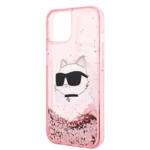 Karl Lagerfeld blizgus Choupette galvos dėklas telefonui iPhone 14 Plus - rožinis