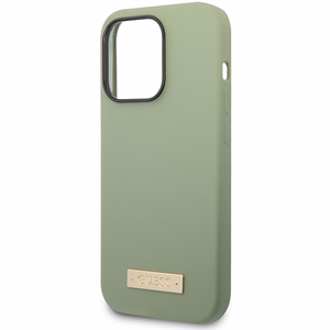 Guess silikoninis logotipo plokštė MagSafe dėklas telefonui iPhone 14 Pro Max – žalias