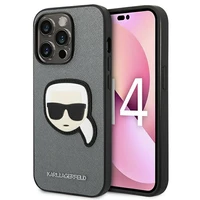 Karl Lagerfeld Saffiano Karl's Head Patch dėklas telefonui iPhone 14 Pro Max - sidabrinis