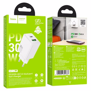 Įkroviklis Hoco N71 30W GaN USB-C/USB-A baltas